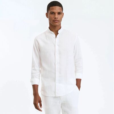 La Redoute Camisa de lino recta con cuello mao, Signature AURELE. Talla 45/46. Color La Redoute Camisa de lino recta con cuello mao, Signature AURELE. Talla 45/46. Color