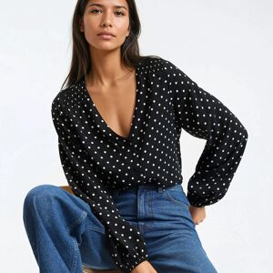 La Redoute Blusa con cuello de pico, estampado de lunares, manga larga. Talla S. Color La Redoute Blusa con cuello de pico, estampado de lunares, manga larga. Talla S. Color