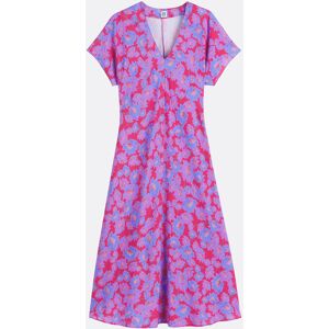 La Redoute Vestido largo de motivos florales, escote en pico, manga corta. Talla XS. Color La Redoute Vestido largo de motivos florales, escote en pico, manga corta. Talla XS. Color