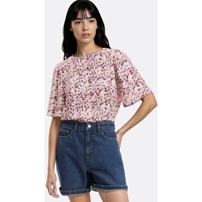 La Redoute Blusa de manga corta con estampados florales en la espalda y cierre de botones. Talla M. Color La Redoute Blusa de manga corta con estampados florales en la espalda y cierre de botones. Talla M. Color