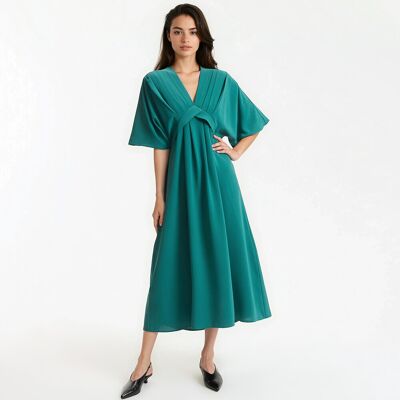 La Redoute Vestido largo evasé, escote en pico, mangas hasta el codo. Talla 48. Color La Redoute Vestido largo evasé, escote en pico, mangas hasta el codo. Talla 48. Color