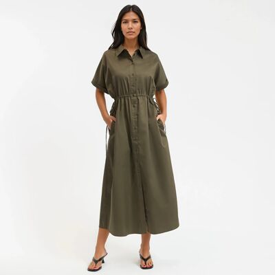 La Redoute Vestido largo ceñido en la cintura, cuello camisero. Talla XL. Color La Redoute Vestido largo ceñido en la cintura, cuello camisero. Talla XL. Color