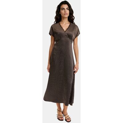 La Redoute Vestido largo de satén con lunares y manga corta. Talla 34. Color La Redoute Vestido largo de satén con lunares y manga corta. Talla 34. Color
