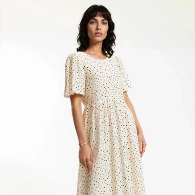 La Redoute Vestido largo de lunares con cuello redondo y manga corta. Talla S. Color La Redoute Vestido largo de lunares con cuello redondo y manga corta. Talla S. Color