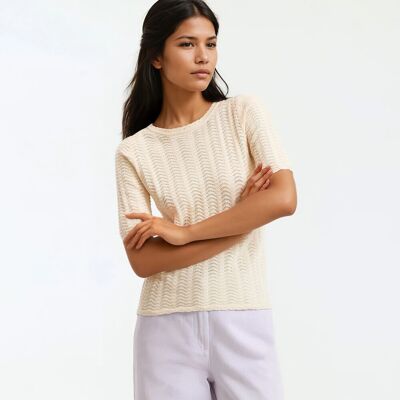 La Redoute Jersey de manga corta y cuello redondo de punto pointelle. Talla M. Color La Redoute Jersey de manga corta y cuello redondo de punto pointelle. Talla M. Color