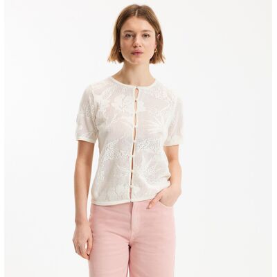La Redoute Cárdigan corto con cuello redondo de punto fino calado con cierre de botones. Talla S. Color La Redoute Cárdigan corto con cuello redondo de punto fino calado con cierre de botones. Talla S. Color