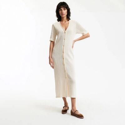 La Redoute Vestido largo de manga corta en punto pointelle. Talla 44. Color La Redoute Vestido largo de manga corta en punto pointelle. Talla 44. Color
