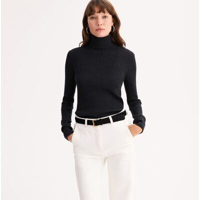 ANNE WEYBURN Jersey de cuello redondo de punto de canalé fino en mezcla de lana. Color ANNE WEYBURN Jersey de cuello redondo de punto de canalé fino en mezcla de lana. Color