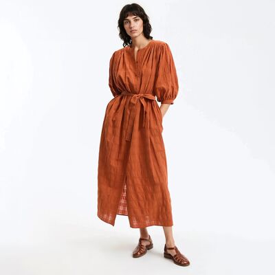 La Redoute Vestido largo con cinturón y mangas abullonadas. Talla XS. Color La Redoute Vestido largo con cinturón y mangas abullonadas. Talla XS. Color