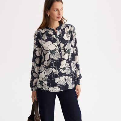 ANNE WEYBURN Blusa con estampados florales y cuello tunecino. Color ANNE WEYBURN Blusa con estampados florales y cuello tunecino. Color