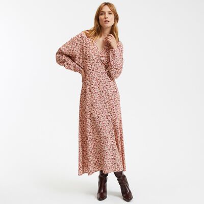 La Redoute Vestido largo con cuello pico, estampado floral. Talla 38. Color La Redoute Vestido largo con cuello pico, estampado floral. Talla 38. Color