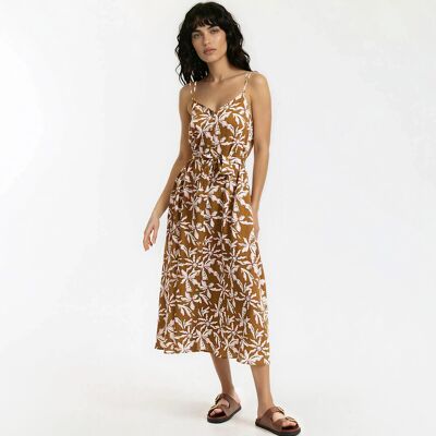 La Redoute Vestido midi de tirantes finos y con estampado floral. Talla 42. Color La Redoute Vestido midi de tirantes finos y con estampado floral. Talla 42. Color