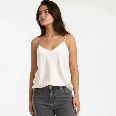 La Redoute Camiseta de satén con escote en pico y tirantes finos. Talla XS. Color La Redoute Camiseta de satén con escote en pico y tirantes finos. Talla XS. Color