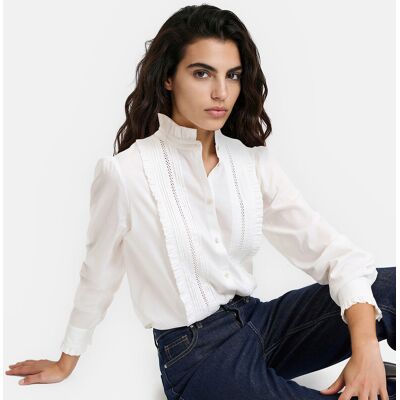 La Redoute Blusa de cuello victoriano y manga larga con pechera. Talla 50. Color La Redoute Blusa de cuello victoriano y manga larga con pechera. Talla 50. Color