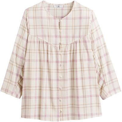 La Redoute Blusa holgada de cuello redondo, a cuadros. Talla 34. Color La Redoute Blusa holgada de cuello redondo, a cuadros. Talla 34. Color