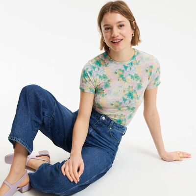 La Redoute Camiseta con cuello redondo y manga corta, con estampado de flores. Talla M. Color La Redoute Camiseta con cuello redondo y manga corta, con estampado de flores. Talla M. Color