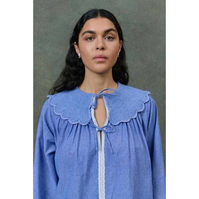 LOUISE MISHA Blusa cuello claudine, HYACIA. Color LOUISE MISHA Blusa cuello claudine, HYACIA. Color