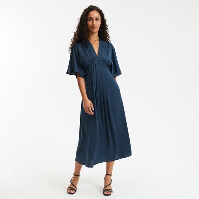 La Redoute Vestido largo evasé, escote en pico, mangas hasta el codo. Talla 38. Color La Redoute Vestido largo evasé, escote en pico, mangas hasta el codo. Talla 38. Color