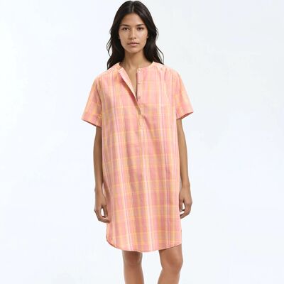 La Redoute Camisón de algodón con cuello tunecino, estampado de cuadros. Talla XS. Color La Redoute Camisón de algodón con cuello tunecino, estampado de cuadros. Talla XS. Color