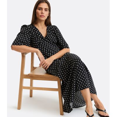 La Redoute Vestido largo evasé con estampado de lunares, largo, manga corta. Talla M. Color La Redoute Vestido largo evasé con estampado de lunares, largo, manga corta. Talla M. Color