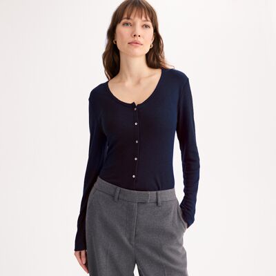 ANNE WEYBURN Camiseta en forma de cardigan, mezcla de lyocell, manga larga. Color ANNE WEYBURN Camiseta en forma de cardigan, mezcla de lyocell, manga larga. Color