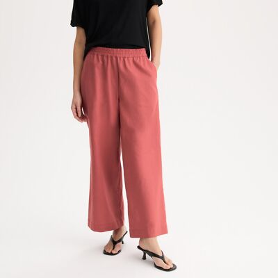 ANNE WEYBURN Pantalón ancho cropped de lino y algodón con cintura elástica. Color ANNE WEYBURN Pantalón ancho cropped de lino y algodón con cintura elástica. Color