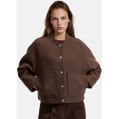 La Redoute Chaqueta corta, tipo bomber, con cierre de botones a presión, 54% lana. Talla L. Color La Redoute Chaqueta corta, tipo bomber, con cierre de botones a presión, 54% lana. Talla L. Color