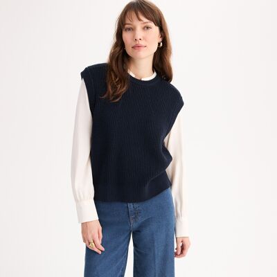 ANNE WEYBURN Jersey sin mangas de cuello redondo en punto de canalé grueso de algodón puro. Color ANNE WEYBURN Jersey sin mangas de cuello redondo en punto de canalé grueso de algodón puro. Color