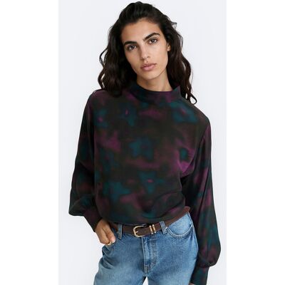 La Redoute Blusa de cuello alto con estampado con efecto tie and dye, manga larga. Talla XL. Color La Redoute Blusa de cuello alto con estampado con efecto tie and dye, manga larga. Talla XL. Color