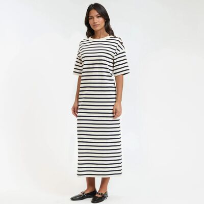La Redoute Vestido largo de punto con estampado de rayas y botones en el hombro. Talla M. Color La Redoute Vestido largo de punto con estampado de rayas y botones en el hombro. Talla M. Color