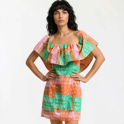 La Redoute Vestido corto con volantes de estampado paisley. Talla 42. Color La Redoute Vestido corto con volantes de estampado paisley. Talla 42. Color