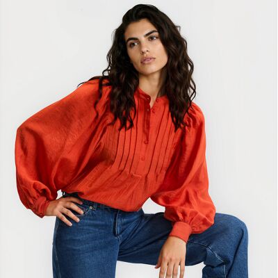La Redoute Blusa de cuello RONDI abotonada de manga larga. Talla XL. Color La Redoute Blusa de cuello RONDI abotonada de manga larga. Talla XL. Color