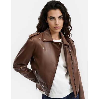 La Redoute Cazadora de cuero de estilo motero con cremallera. Talla 44. Color La Redoute Cazadora de cuero de estilo motero con cremallera. Talla 44. Color
