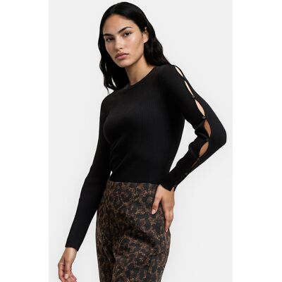 La Redoute Jersey de cuello redondo en punto de canalé fino con botones en las mangas. Talla XL. Color La Redoute Jersey de cuello redondo en punto de canalé fino con botones en las mangas. Talla XL. Color
