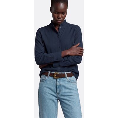 La Redoute Blusa de manga larga con cuello volado, confeccionada en algodón seersucker. Talla 38. Color La Redoute Blusa de manga larga con cuello volado, confeccionada en algodón seersucker. Talla 38. Color