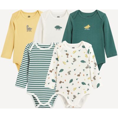 La Redoute Lote de 5 bodis de manga larga con estampados de dinosaurios y mangas americanas. Talla 86 cm (2 años). Color La Redoute Lote de 5 bodis de manga larga con estampados de dinosaurios y mangas americanas. Talla 86 cm (2 años). Color