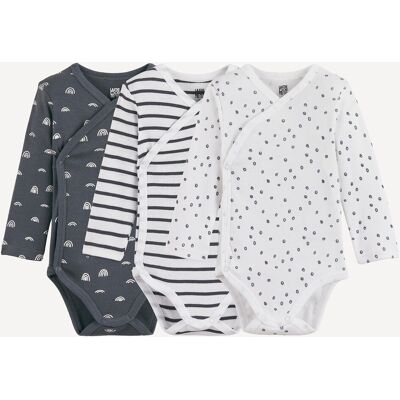 La Redoute Lote de 3 bodis para bebé, manga larga, estampados de nubes, rayas y lunares. Talla 86 cm (2 años). Color La Redoute Lote de 3 bodis para bebé, manga larga, estampados de nubes, rayas y lunares. Talla 86 cm (2 años). Color