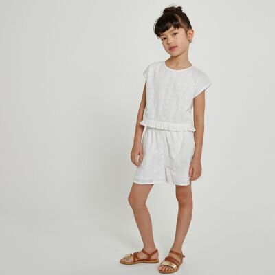 La Redoute Mono con short con detalle de volante y bordado inglés. Talla 132 cm (9 años). Color La Redoute Mono con short con detalle de volante y bordado inglés. Talla 132 cm (9 años). Color