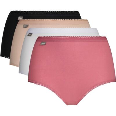 Playtex Lote de 4 bragas culotte de talle alto lisas, Cotton Stretch. Color Playtex Lote de 4 bragas culotte de talle alto lisas, Cotton Stretch. Color