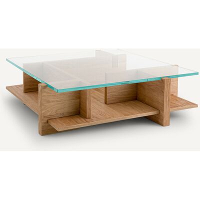 Mesa de centro moderna Am.pm - Madera de roble y cristal arenado - Ecológica Mesa de centro moderna Am.pm - Madera de roble y cristal arenado - Ecológica