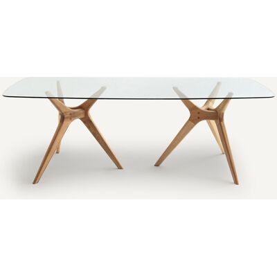 Mesa rectangular de vidrio y roble Maricielo - Mesa de comedor Mesa rectangular de vidrio y roble Maricielo - Mesa de comedor
