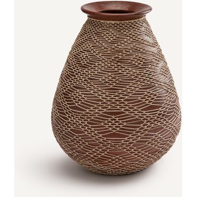 Am.pm Mavazi - Jarrón de terracota hecho a mano, ratán, 42cm Am.pm Mavazi - Jarrón de terracota hecho a mano, ratán, 42cm
