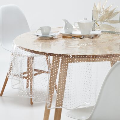 SO'HOME Mantel de PVC transparente con estampado de lunares - Diámetro 140 cm SO'HOME Mantel de PVC transparente con estampado de lunares - Diámetro 140 cm