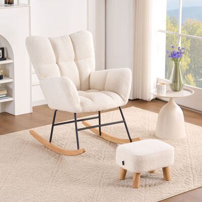 Home Deluxe Mecedora con taburete NARA - Bouclé blanco Home Deluxe Mecedora con taburete NARA - Bouclé blanco