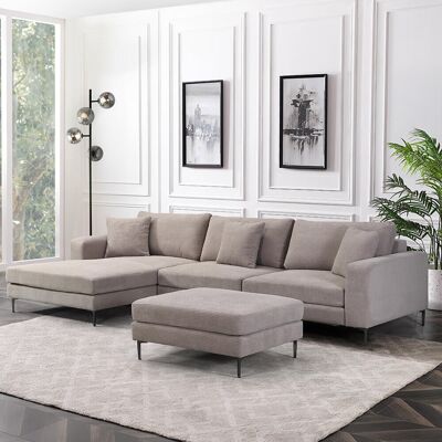 Home Deluxe Sofá con reposapiés BELLANO - 340 x 188 cm Cordón Beige Home Deluxe Sofá con reposapiés BELLANO - 340 x 188 cm Cordón Beige