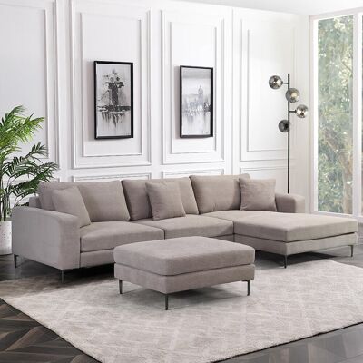 Home Deluxe Sofá con reposapiés BELLANO - 340 x 188 cm Cordón Beige Home Deluxe Sofá con reposapiés BELLANO - 340 x 188 cm Cordón Beige
