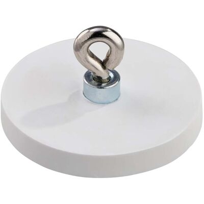 SPRINTIS 1 Imanes revestidos de goma con ojal 43 mm blanco, neodimio goma acero SPRINTIS 1 Imanes revestidos de goma con ojal 43 mm blanco, neodimio goma acero