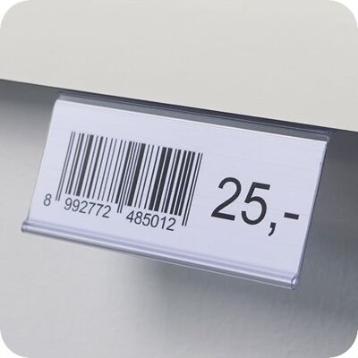 SPRINTIS 100 Unidades - Regleta portaprecios HE autoadhesiva, 15° ángulo de lectura 39 mm 90 mm transparente para pegar (cinta adhesiva estándar) SPRINTIS 100 Unidades - Regleta portaprecios HE autoadhesiva, 15° ángulo de lectura 39 mm 90 mm transparente para pegar (cinta adhesiva estándar)