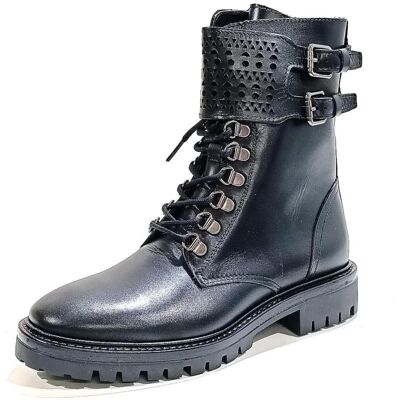 ALPE Botas De Mujer Botin De Cordoneras Y Dos Hebillas De Piel Con Suela De Go Negro Talla 38 ALPE Botas De Mujer Botin De Cordoneras Y Dos Hebillas De Piel Con Suela De Go Negro Talla 38