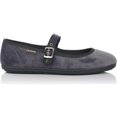 VICTORIA Bailarinas Oda Mercedes De Terciopelo Gris Con Hebilla - Modelo 4913 Gris Talla 37 VICTORIA Bailarinas Oda Mercedes De Terciopelo Gris Con Hebilla - Modelo 4913 Gris Talla 37